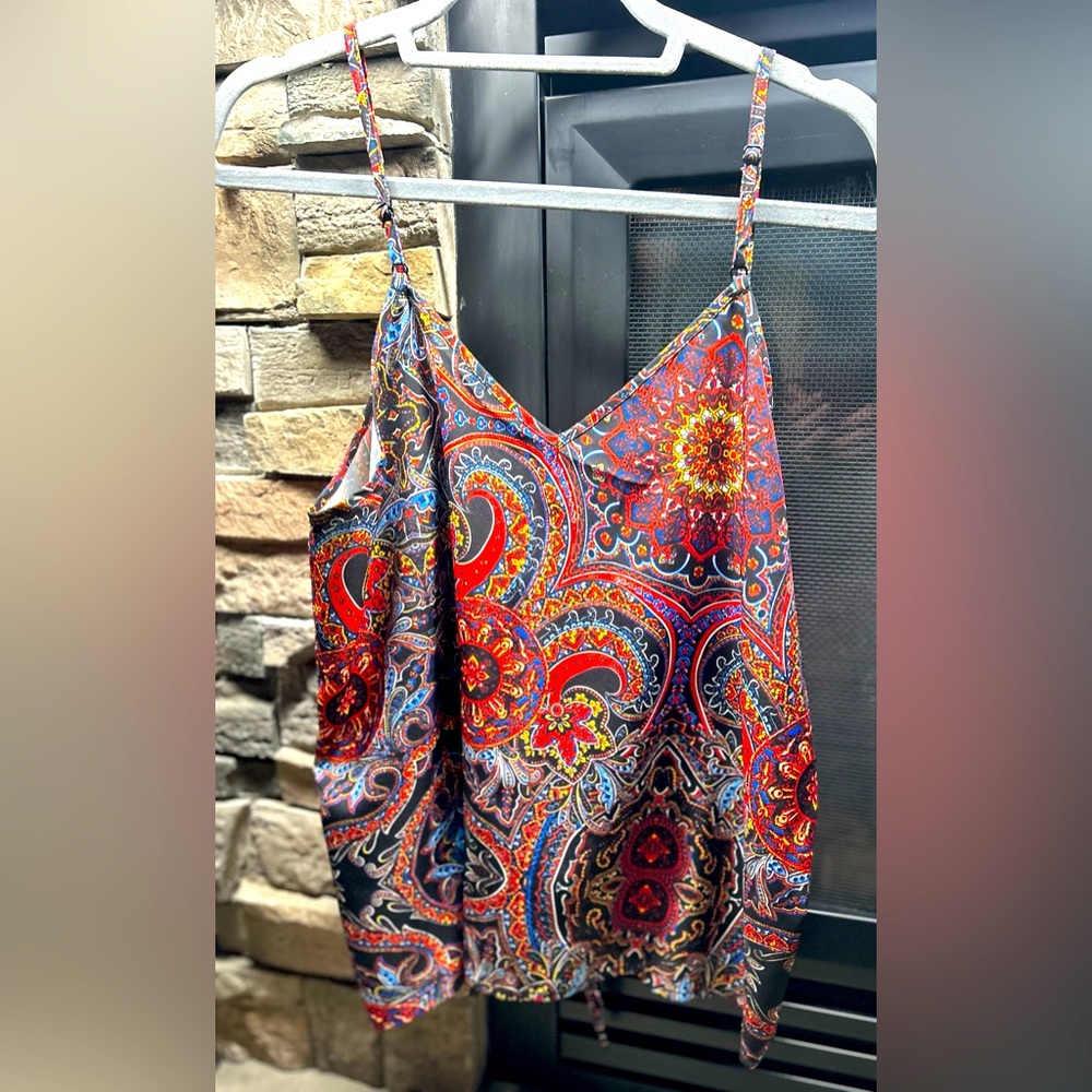 Paisley Tank Top - Red Tank Top - Top with Front Tie